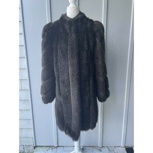 Vintage Jordache Dark Brown Faux Fur Coat Stroller Length Jacket USA Mad…